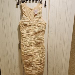 Romeo & Juliet Couture Ruched Tan Midi Dress